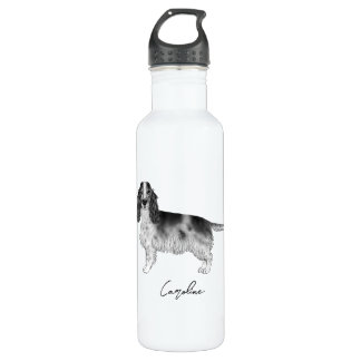 Cocker Spaniel In Black And White & Custom Text Stainless Steel Water Bottle