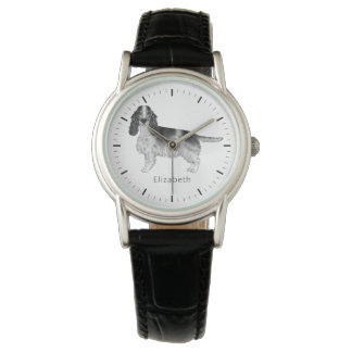Cocker Spaniel In Black And White & Custom Text Watch