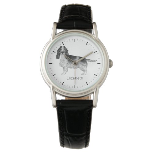 Cocker Spaniel In Black And White  Custom Text Watch