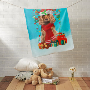 Cocker Spaniel in snow with Christmas gifts Baby Blanket