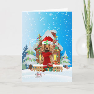 Cocker Spaniel in snow with Christmas gifts Card