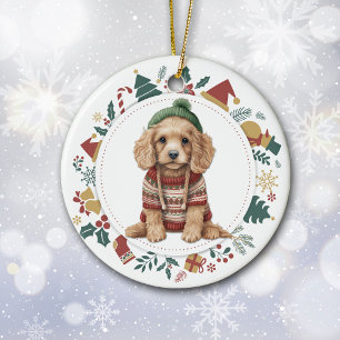 Cocker Spaniel in Winter Sweater Christmas Ceramic Ornament