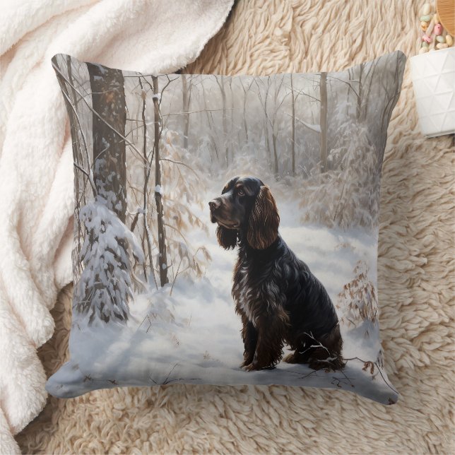 Cocker Spaniel Let It Snow Christmas  Throw Pillow (Blanket)