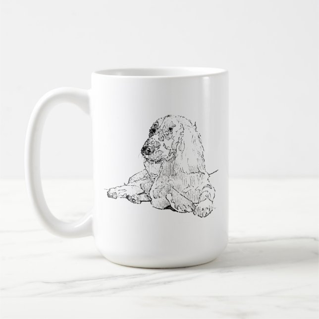 Cocker Spaniel Line Drawing Art Dog Coffee Mug (Left)