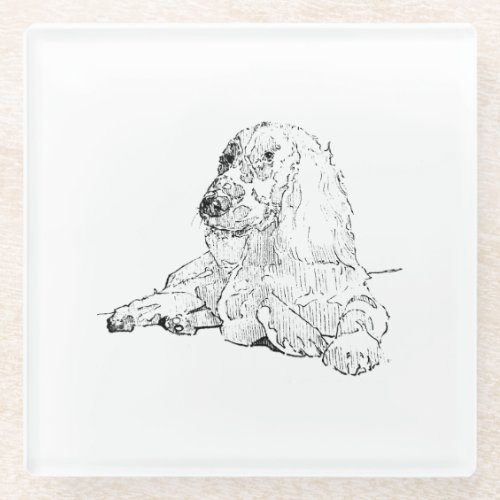 Cocker Spaniel Line Drawing Art Dog  Glass Coaster