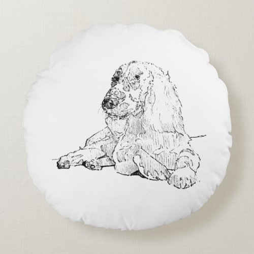 Cocker Spaniel Line Drawing Art Dog  Round Pillow
