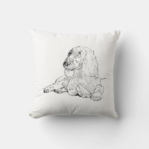 Cocker Spaniel Line Drawing Art Dog  Throw Pillow