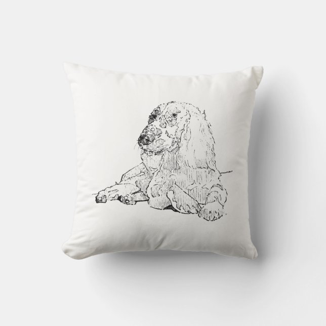 Cocker Spaniel Line Drawing Art Dog  Throw Pillow (Front)