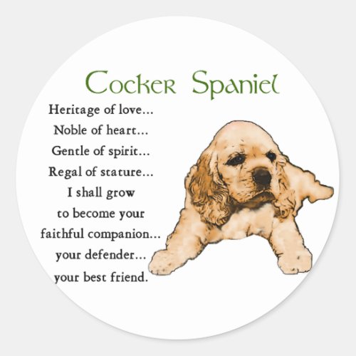 Cocker Spaniel Lovers Gifts Classic Round Sticker