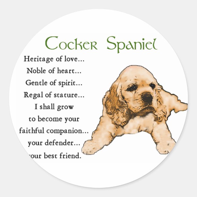 Cocker Spaniel Lovers Gifts Classic Round Sticker (Front)