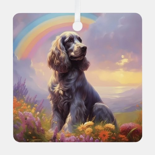 Cocker Spaniel Memorial Custom Dog Name Rainbow Metal Ornament