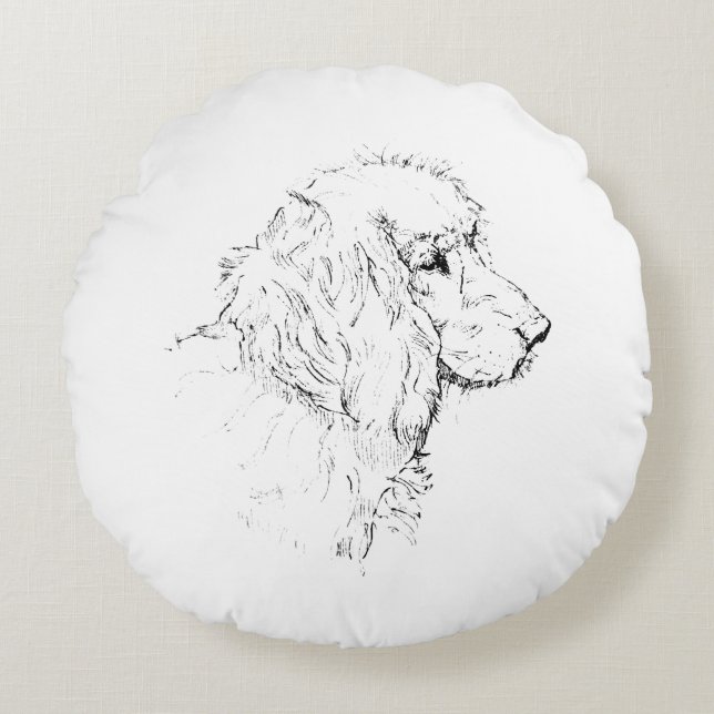 Cocker Spaniel – Minimalist Dog Line Drawing Round Pillow (Front)