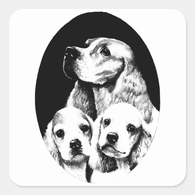 Cocker Spaniel Mom and puppy dogs art Square Sticker (Front)