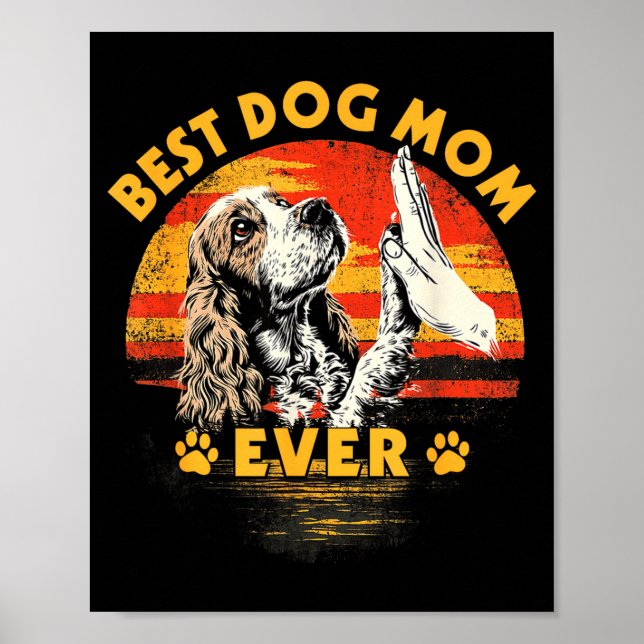 Cocker spaniel mom retro sunset funny dog mother's poster (Front)