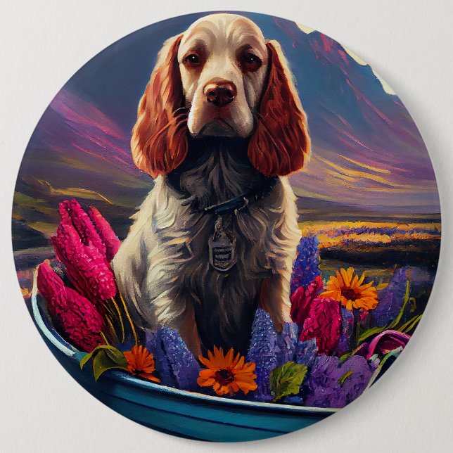 Cocker Spaniel on a Paddle: A Scenic Adventure Button (Front)
