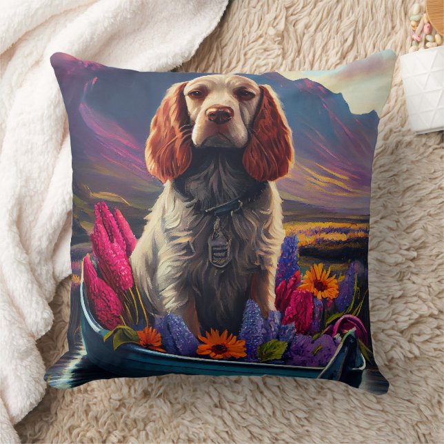 Cocker Spaniel on a Paddle: A Scenic Adventure  Throw Pillow (Blanket)