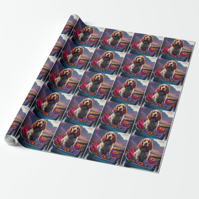 Cocker Spaniel on a Paddle: A Scenic Adventure  Wrapping Paper (Unrolled)