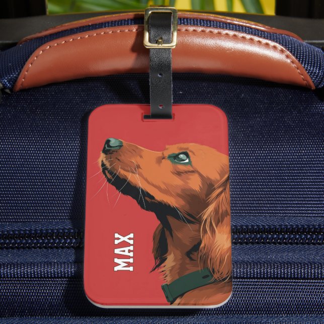 Cocker Spaniel on Red Background Luggage Tag (Front Insitu 2)