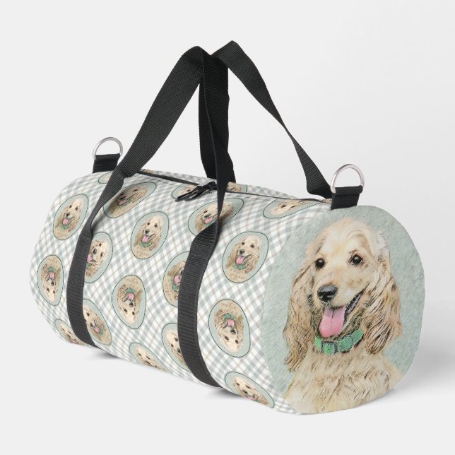 Cocker Spaniel Painting Buff Gold Original Dog Art Duffle Bag (Left Corner)
