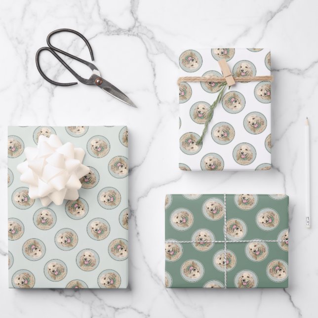 Cocker Spaniel Painting Buff Gold Original Dog Art Wrapping Paper Sheets (Front)