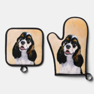 Cocker Spaniel Painting Parti Tan Original Dog Art Oven Mitt & Pot Holder Set