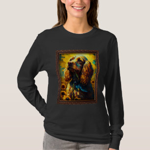 Cocker Spaniel Painting Sunflower Flower Mom Women T-Shirt