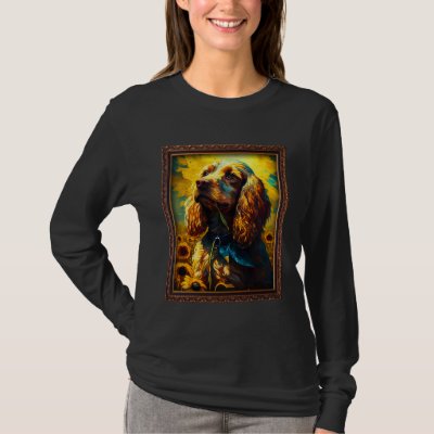 Cocker Spaniel Painting Sunflower Flower Mom Women T-Shirt