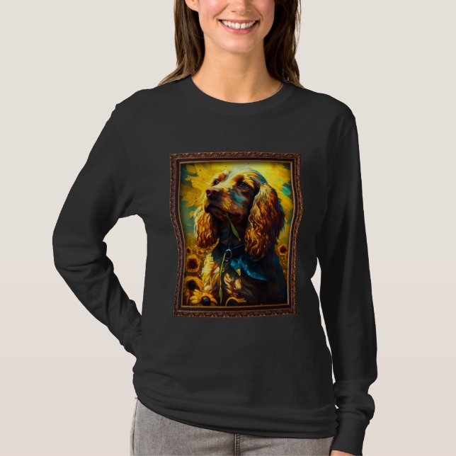 Cocker Spaniel Painting Sunflower Flower Mom Women T-Shirt (Front)