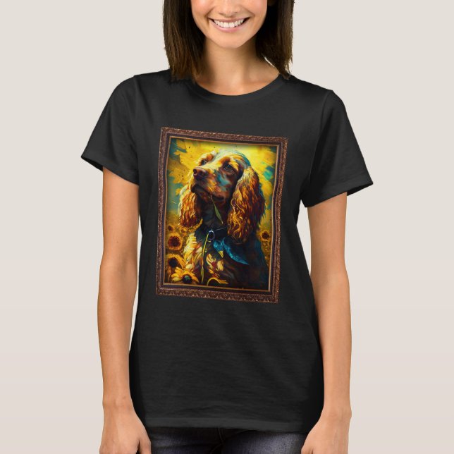 Cocker Spaniel Painting Sunflower Flower Mom Women T-Shirt (Front)
