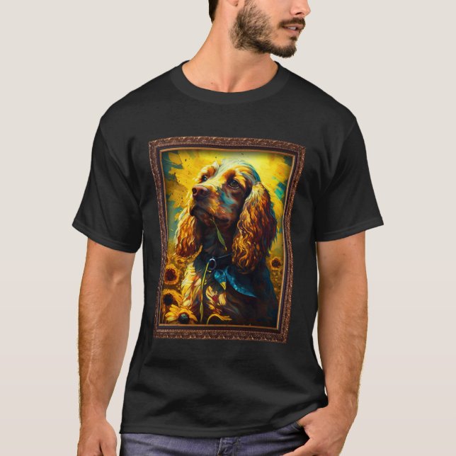 Cocker Spaniel Painting Sunflower Flower Mom Women T-Shirt (Front)