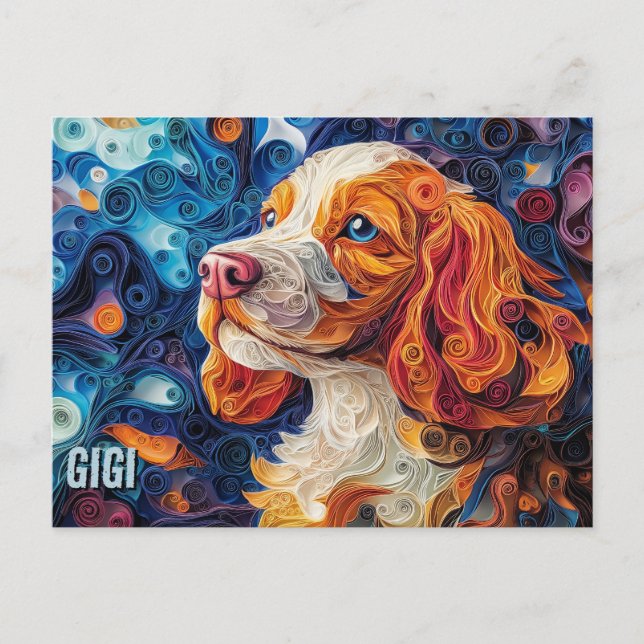 Cocker Spaniel Paper Quilling Art Dog Portrait Postcard (Front)