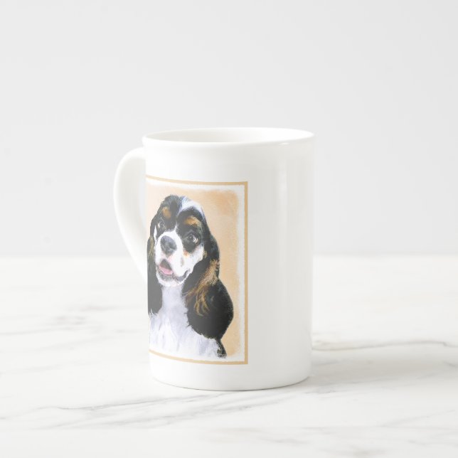 Cocker Spaniel (Parti) Painting - Original Dog Art Bone China Mug (Front Left)