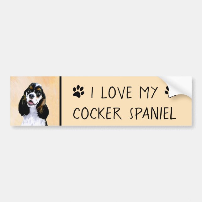 Cocker Spaniel (Parti) Painting - Original Dog Art Bumper Sticker (Front)