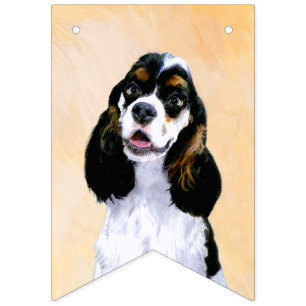 Cocker Spaniel (Parti) Painting - Original Dog Art Bunting Flags
