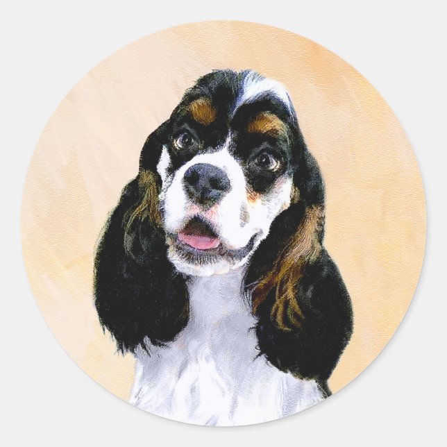 Cocker Spaniel (Parti) Painting - Original Dog Art Classic Round Sticker (Front)