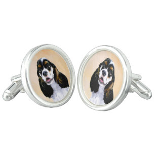 Cocker Spaniel (Parti) Painting - Original Dog Art Cufflinks