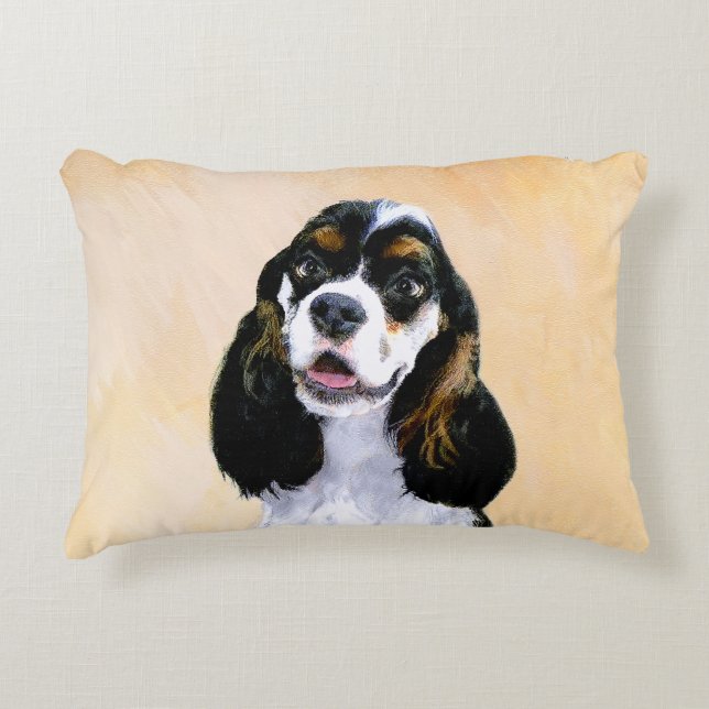 Cocker Spaniel (Parti) Painting - Original Dog Art Decorative Pillow (Front)