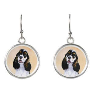 Cocker Spaniel (Parti) Painting - Original Dog Art Earrings