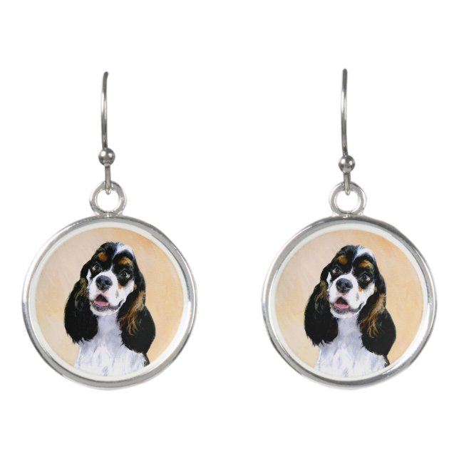 Cocker Spaniel (Parti) Painting - Original Dog Art Earrings (Front)