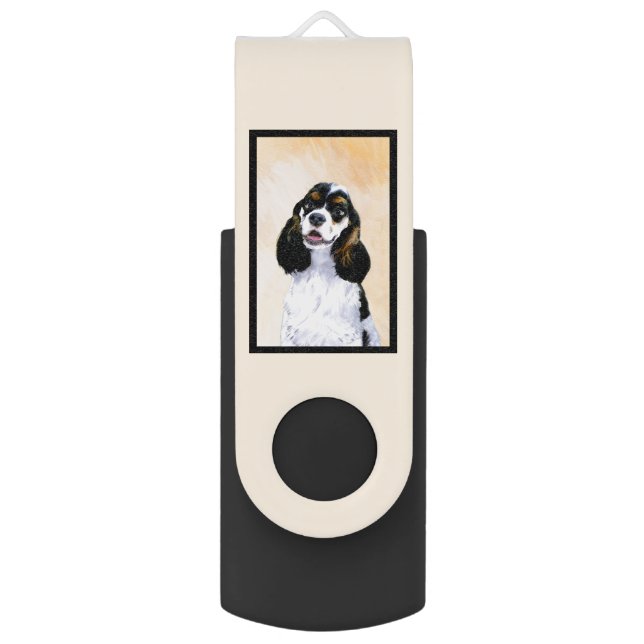 Cocker Spaniel (Parti) Painting - Original Dog Art Flash Drive (Back (Vertical))