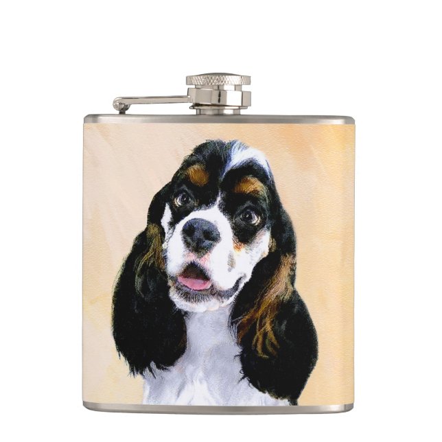 Cocker Spaniel (Parti) Painting - Original Dog Art Flask (Front)