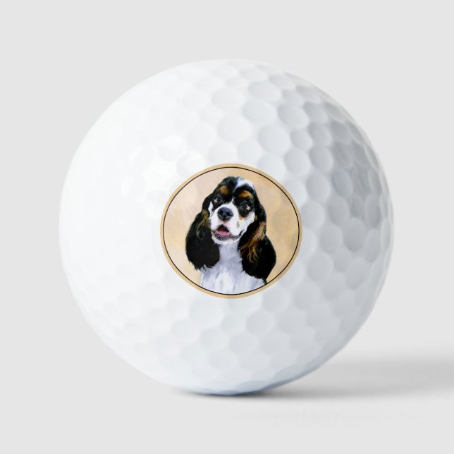 Cocker Spaniel (Parti) Painting - Original Dog Art Golf Balls (Front)