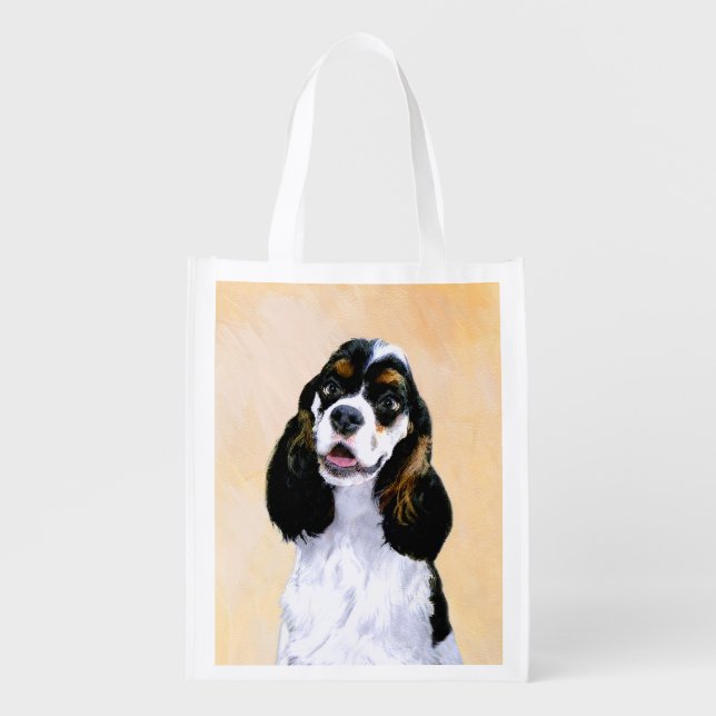Cocker Spaniel (Parti) Painting - Original Dog Art Grocery Bag (Front)