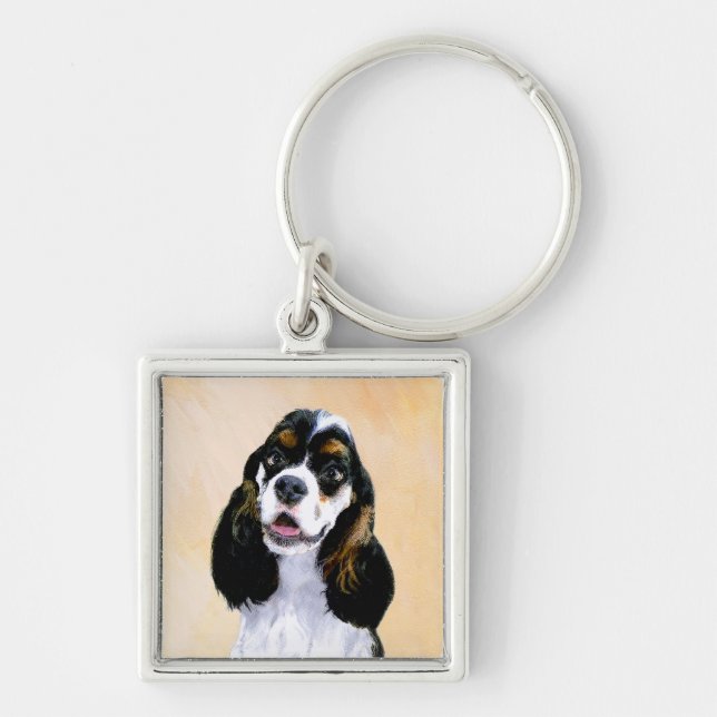 Cocker Spaniel (Parti) Painting - Original Dog Art Keychain (Front)
