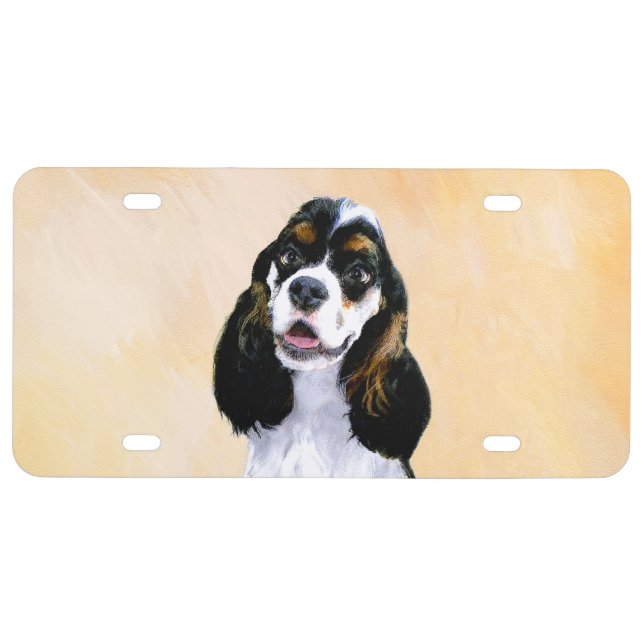 Cocker Spaniel (Parti) Painting - Original Dog Art License Plate (Front)