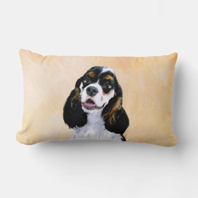 Cocker Spaniel (Parti) Painting - Original Dog Art Lumbar Pillow (Front)