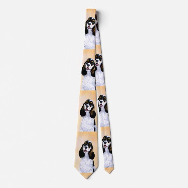 Cocker Spaniel (Parti) Painting - Original Dog Art Neck Tie (Front)