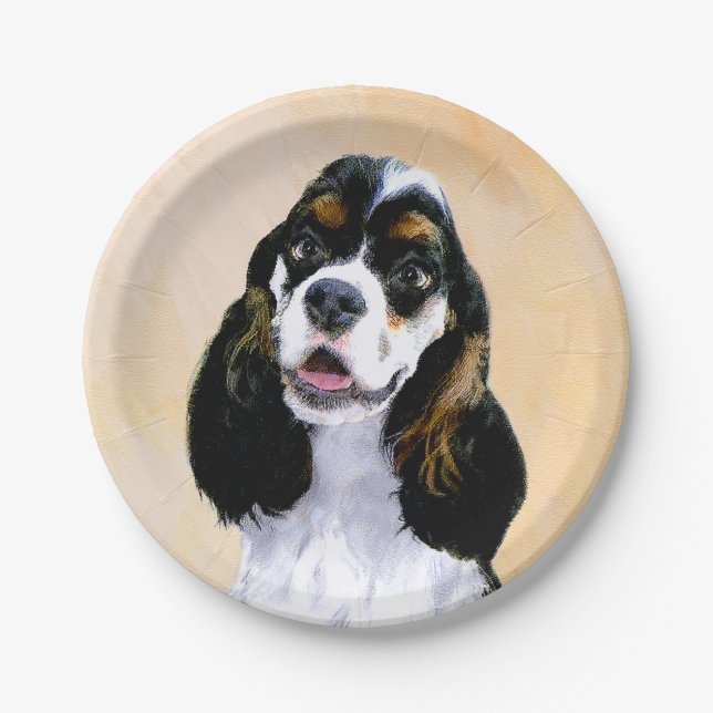 Cocker Spaniel (Parti) Painting - Original Dog Art Paper Plates (Front)