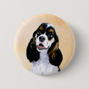Cocker Spaniel (Parti) Painting - Original Dog Art Pinback Button