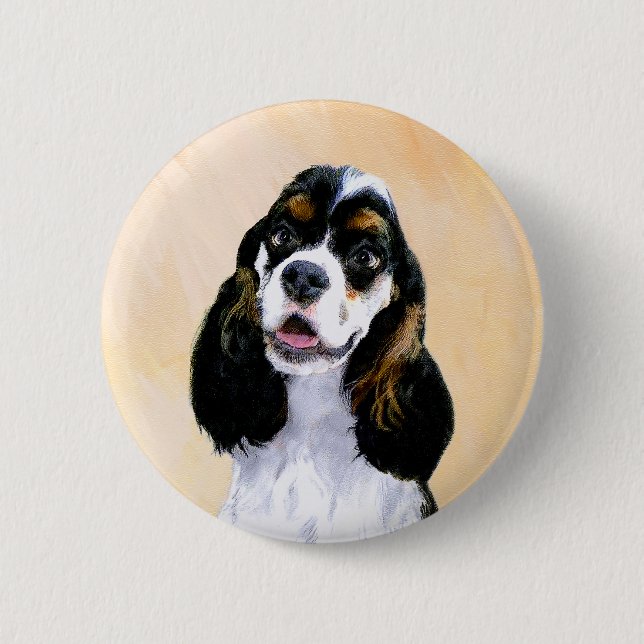 Cocker Spaniel (Parti) Painting - Original Dog Art Pinback Button (Front)